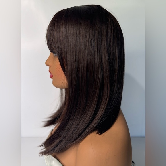 Straight Brown Wig with Bangs for Women – Natural Looking Medium Length - Picture 4 of 9